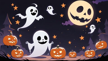 Fototapeta premium illustration of a Halloween night with moon and pumpkin background