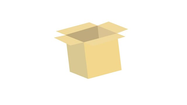cardboard gift box opening and closing animation isolated on white background