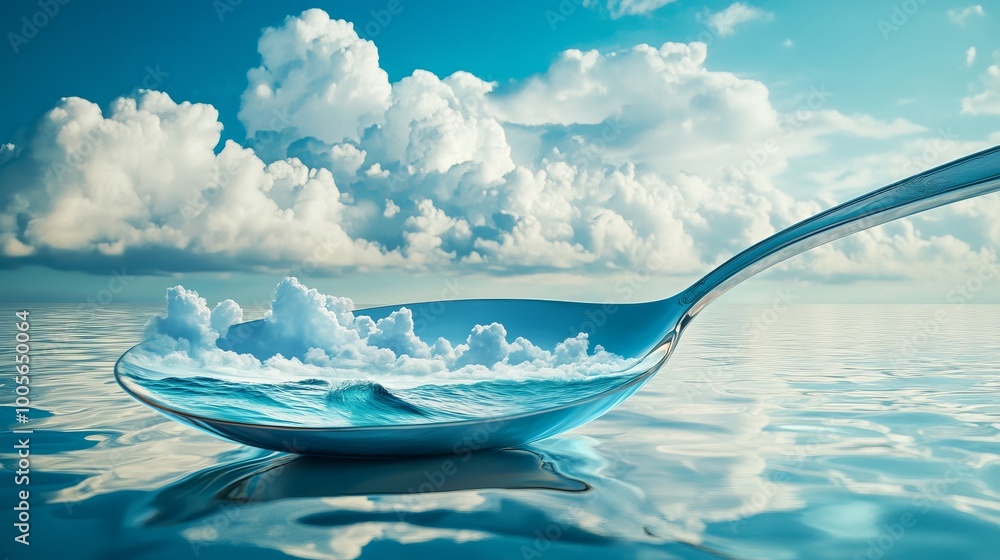 Aufkleber spoon with ocean waves and clouds reflection