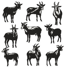 Vector Silhouettes of Goats in Various Poses