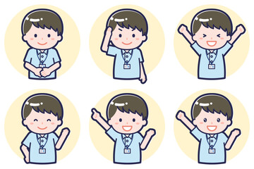 介護士の男性のポーズセット_01