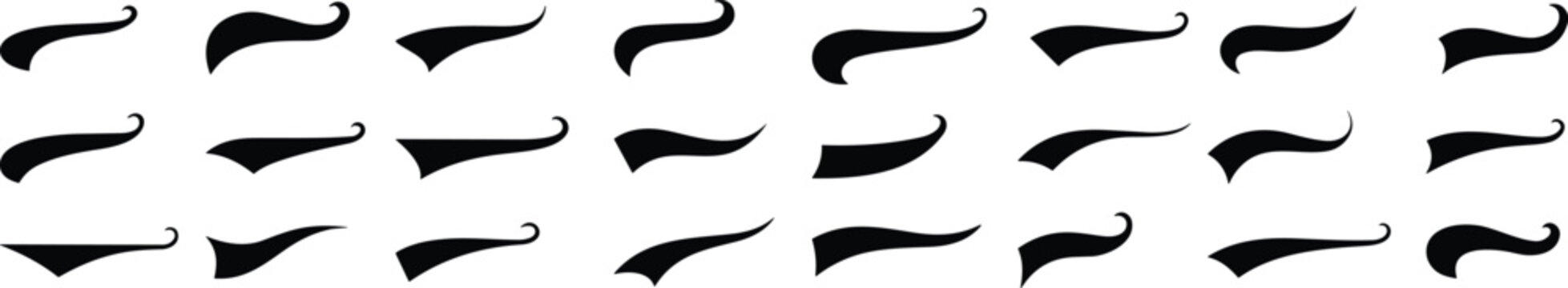 Swoosh and swash tails collection. Swooshes text tail for baseball design. Sports swash underline shapes set in retro style. Swish typography font element for athletics, baseball, football