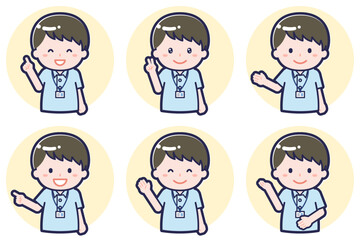 介護士の男性のポーズセット_03