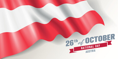 Austria national day vector banner, greeting card. Austrian wavy flag in 26th of October national patriotic holiday horizontal design