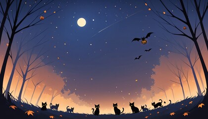 Fototapeta premium illustration of a Halloween night with moon and pumpkin background