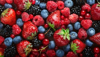 Surface with a mixture of wild strawberries, raspberries, and black berries, Super Foods texture