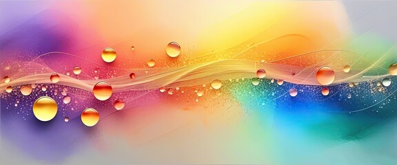 Vibrant Abstract Watercolor with Golden Bubbles,copy space,cover,poster,website,wallpaper,banner background,backdrop,postcard,clear,shine,modern