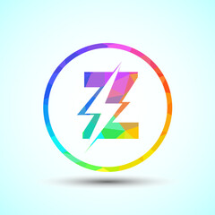 Polygonal Initial letter Z logo design with lighting thunder bolt, Electric bolt logo template