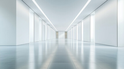 An empty big white modern immense architecture gallery room,Sleek Modern Architecture Gallery with Vast Empty Space, Streamlined Office and Art Exhibition Area，stage