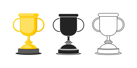 Set of flat illustration award trophy cup design. silhouette line art trophy. trophy collection icon set