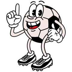 Soccer Ball Football Cartoon Mascot Character Design Retro Vintage Illustration Vector