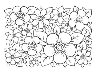 Outline floral pattern in mehndi style for coloring book page. Antistress for adults and children. Doodle ornament in black and white. Hand draw vector illustration.