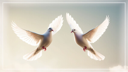 Obraz premium A serene and delicate illustration of two white pegeon