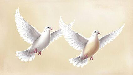 Fototapeta premium A serene and delicate illustration of two white pegeon