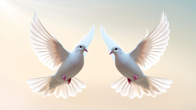 A serene and delicate illustration of two white pegeon