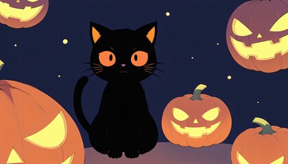 illustration of a Halloween night with moon and pumpkin background