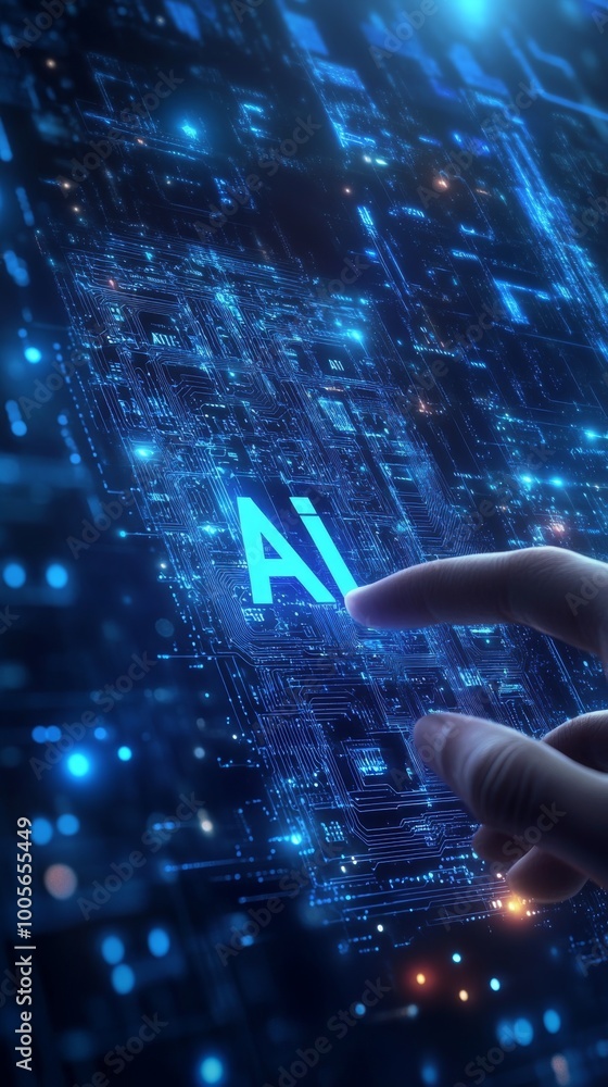 Aufkleber a hand reaches out to touch a glowing ai symbol on a futuristic digital interface showcasing intrica