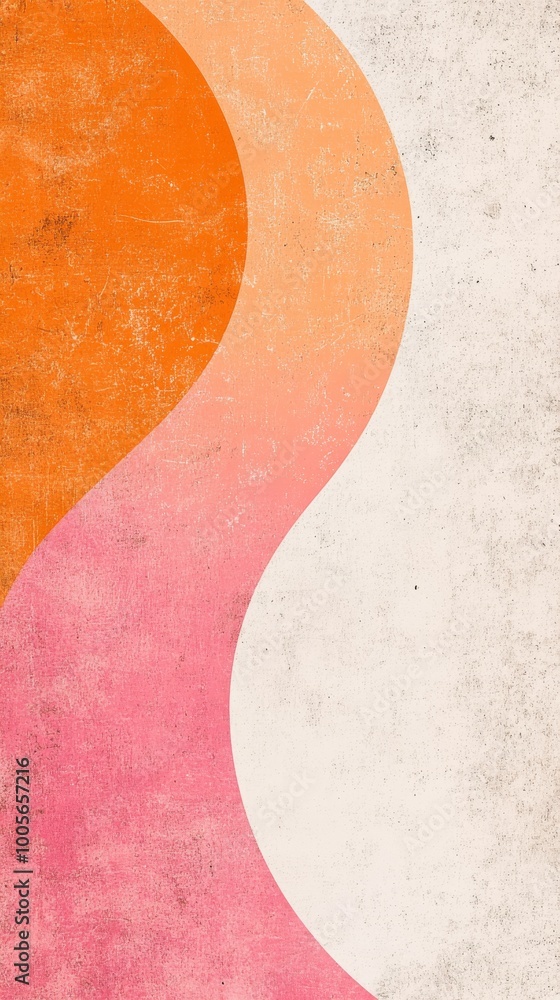 Poster warm colors flow together in soothing curves over a textured background, creating an abstract design