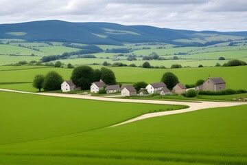 Picturesque Small Village in the Countryside Generative AI illustration