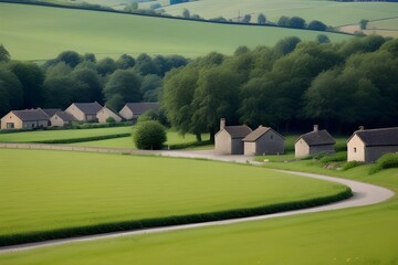 Obraz premium Picturesque Small Village in the Countryside Generative AI illustration