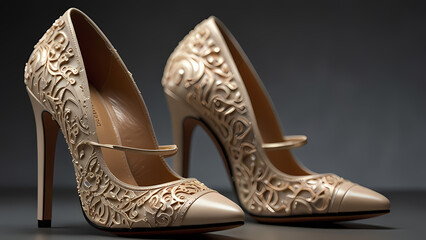 Obraz premium close-up image of women's high heels, showcasing the elegant design and texture 