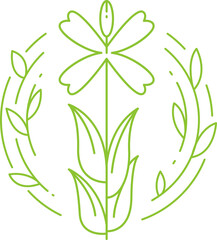 Decorative Flowers and Leaves Line Art