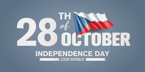 Fototapeta premium Czech republic happy independence day greeting card, banner with template text vector illustration. Czechia memorial holiday 28th of October design element with 3D flag with stripes