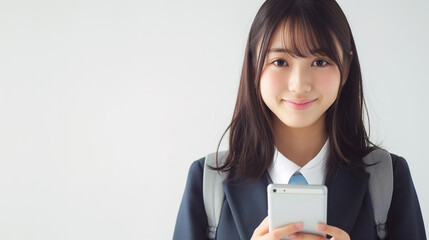 スマートフォンを持った女子高生