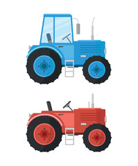 Icons of two types of tractors on white background for agricultural work.