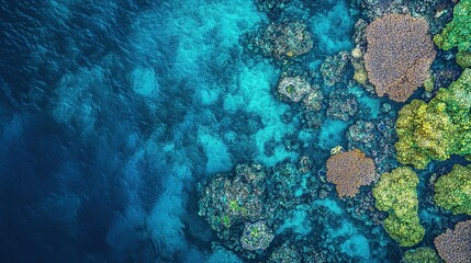Obraz premium Aerial view of vibrant coral reefs in clear water.