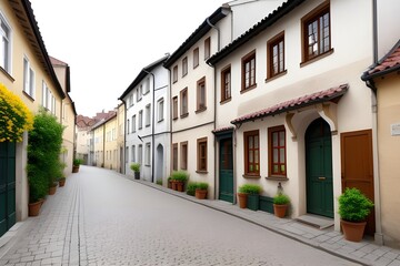 Obraz premium Charming Small Street in Old Town with Historic Buildings Generative AI illustration