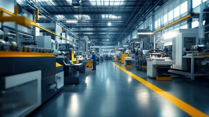 Modern Industrial Manufacturing Facility with Workers Operating Machinery