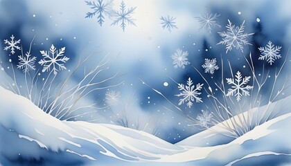 Ethereal winter landscape in soft blue and white with copy space