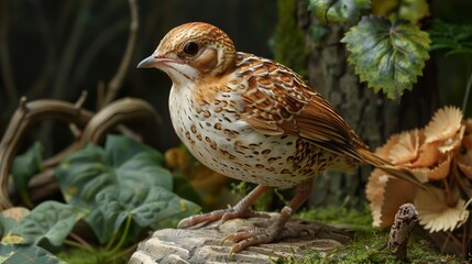 Close-Up of a Spotted Bird Perched on a Branch in a Lush Forest