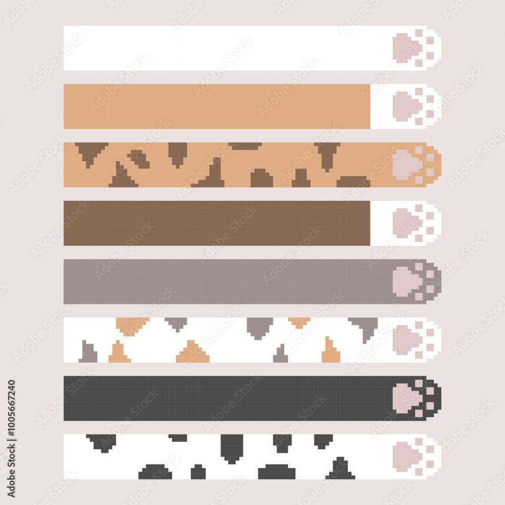 Aufkleber collection set of retro game 8bit pixel art cat paw text box banner, flat design vector illustration