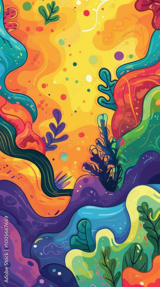 Poster A lively and colorful abstract artwork featuring organic shapes and fluid patterns in a dynamic and vibrant composition.