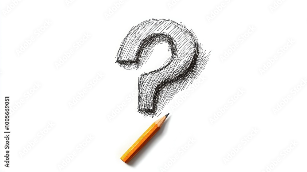 Aufkleber a single hand-drawn question mark in pencil on a white background. clean, minimalistic design with a