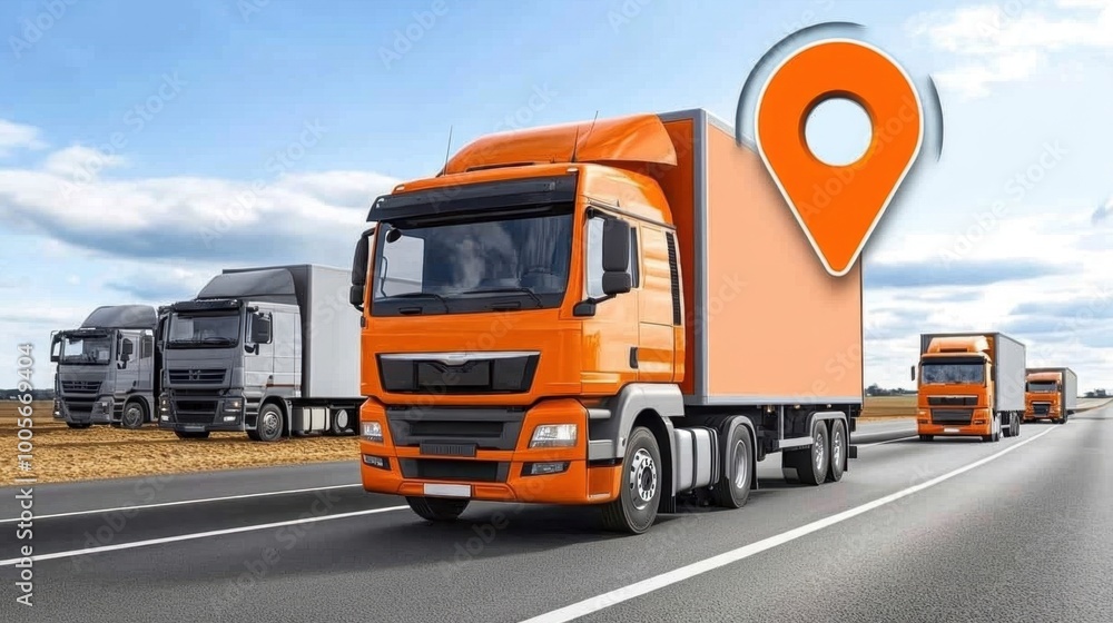 Aufkleber an advanced gps fleet tracking system showing multiple trucks in real-time, with fuel monitoring and