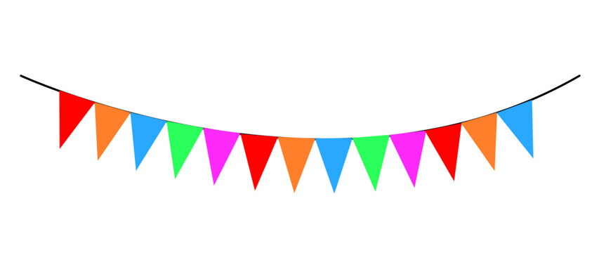 recommend clip art: Colorful triangle flags on a line. set of colorful ribbons.