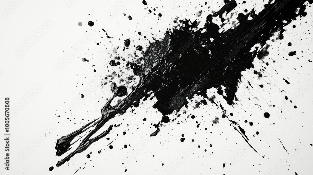 Poster abstract black splashes and stains on a clean white background, creating a raw and intense look