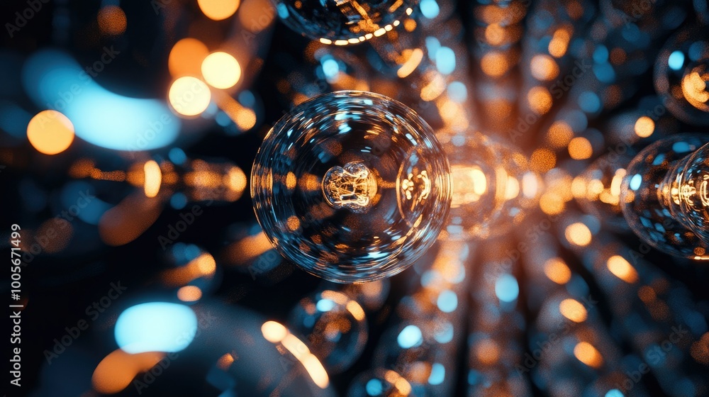 Poster abstract scene with swirling light bulbs, creating a sense of continuous motion against a pitch-blac
