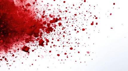 Fototapeta premium Abstract red particles scattered against a plain white background, forming a vibrant and energetic scene.