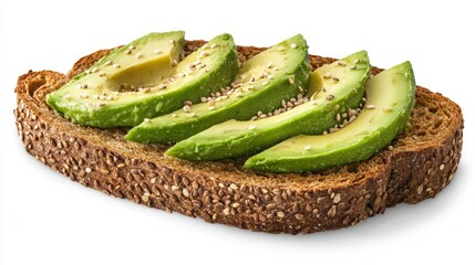 Avocado toast with sesame seeds on whole grain bread, isolated with clipping path, transparent background