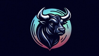 Black Bull Head Mascot Logo Design with Gradient Circle