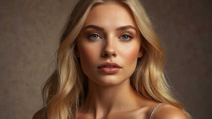 Obraz premium This image features a beautiful blonde woman gazing thoughtfully, capturing elegance and artistic portraiture style.