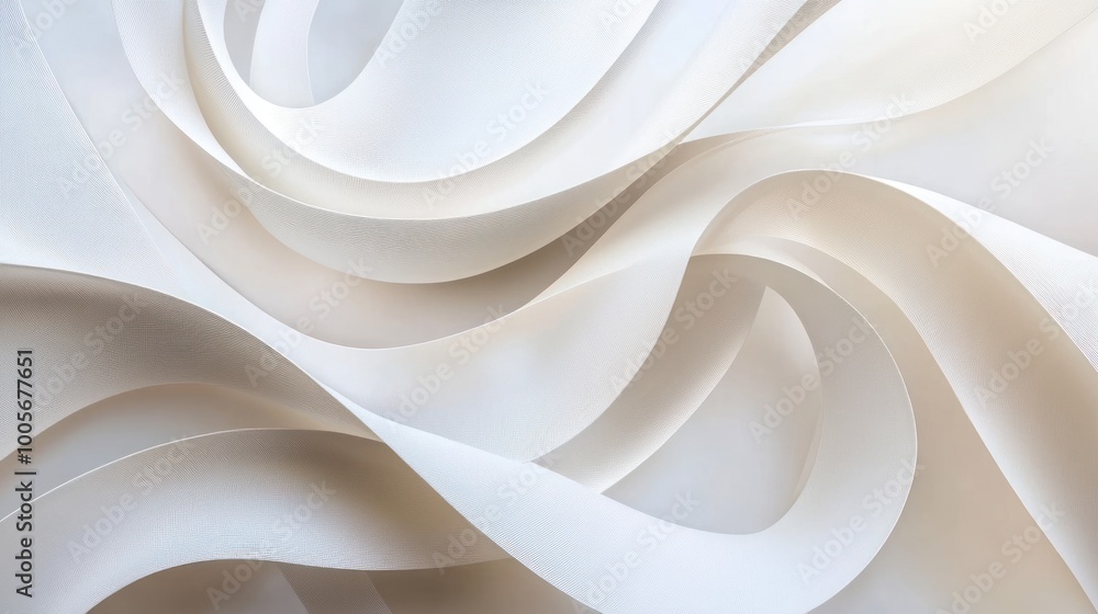 Poster abstract flowing shapes in soft white tones, creating a sense of movement and tranquility.