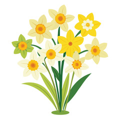 Print Elegant Floral Bunch With Daffodil Vector Illustration On White Background In Minimalist Design