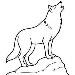 Fierce Wolf Standing on a Cliff Edge Vector Illustration





