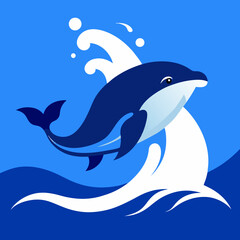 Stunning Vector Illustration of a Whale Rising Out of the Waves Embracing Nature's Majesty
