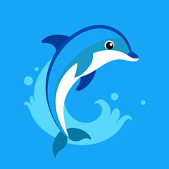 Obraz premium Vibrant Vector Design of a Dolphin Leaping Against a Sunset Horizon 